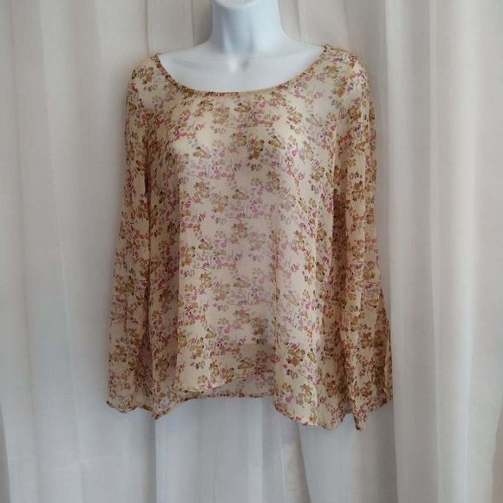 Royal Love Top Womens‎ M Tan Sheer Floral Boho